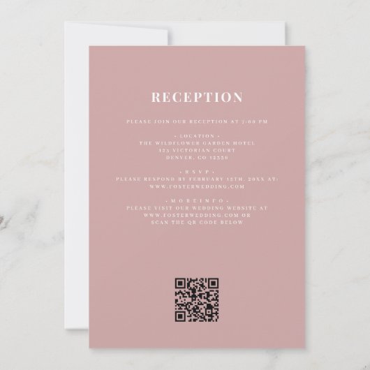 All in One Dusty Rose Pink QR Code Wedding Kaart (Achterkant)