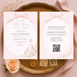 All in One Dwaas Ganzen Roze Strepen Baby Shower Kaart