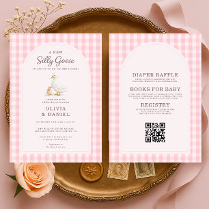 All in One Dwaas Ganzenei Roze Couples Baby Shower Kaart