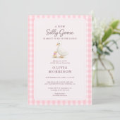 All in One Dwaze Gans Roze QR Code Baby Shower Kaart (Staand voorkant)