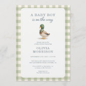 All in One Eend Uitnodiging Sage Groene Gingham Ba (Voorkant)