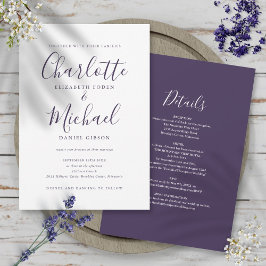 All In One Eenvoudig Elegant Paars Script Trouwfee Kaart