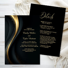All in One Elegant Black and Gold Wedding Kaart