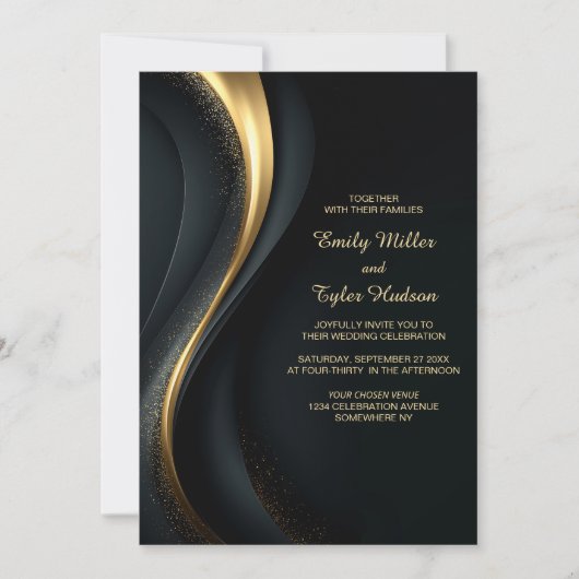 All in One Elegant Black and Gold Wedding Kaart (Voorkant)