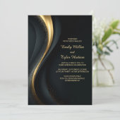 All in One Elegant Black and Gold Wedding Kaart (Staand voorkant)