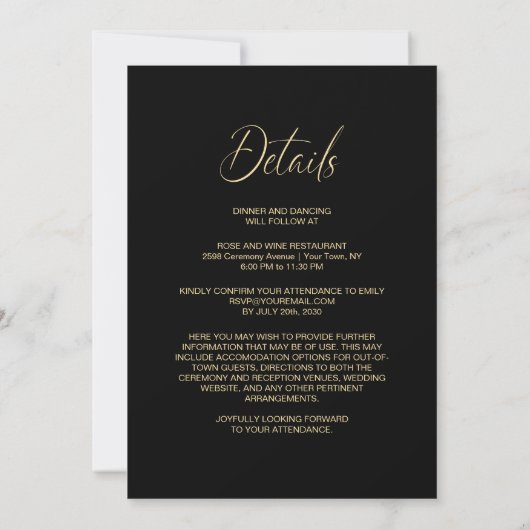 All in One Elegant Black and Gold Wedding Kaart (Achterkant)