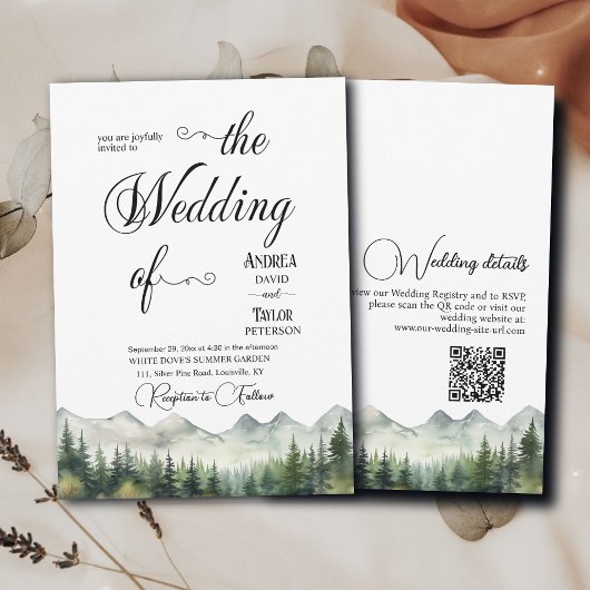 All in One Elegant Calligraphy QR Code Wedding Kaart