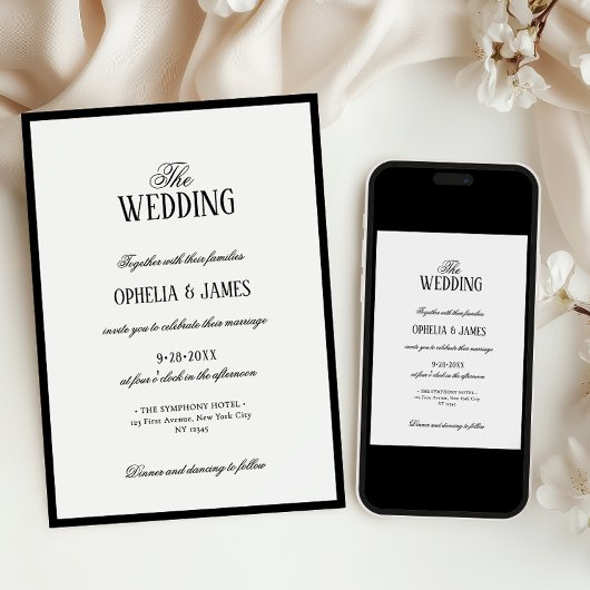 All-in-One Elegant Modern Zwart & Wit Huwelijk Kaart