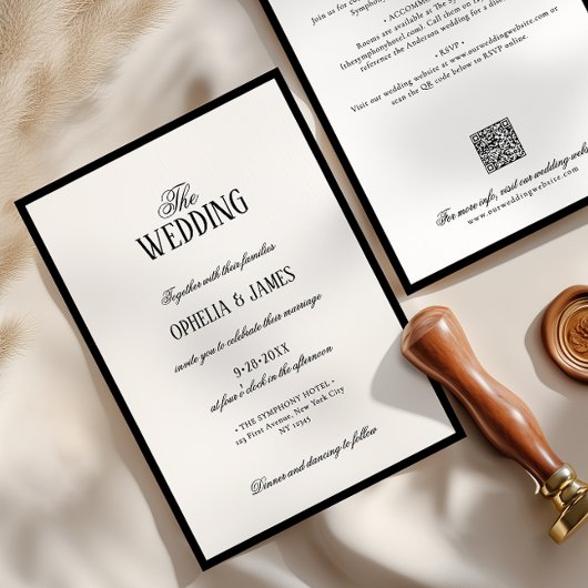 All-in-One Elegant Modern Zwart & Wit Huwelijk Kaart