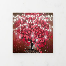 All In One Elegant Rode & Roze Hart Blad Bruiloft Drieluik Uitnodiging