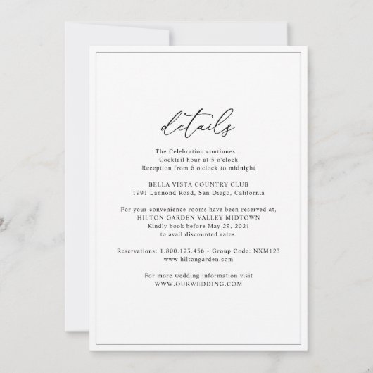 All-in-One Elegant Script Black and White Wedding Kaart (Achterkant)