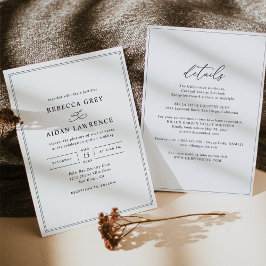 All-in-One Elegant Script Black and White Wedding Kaart
