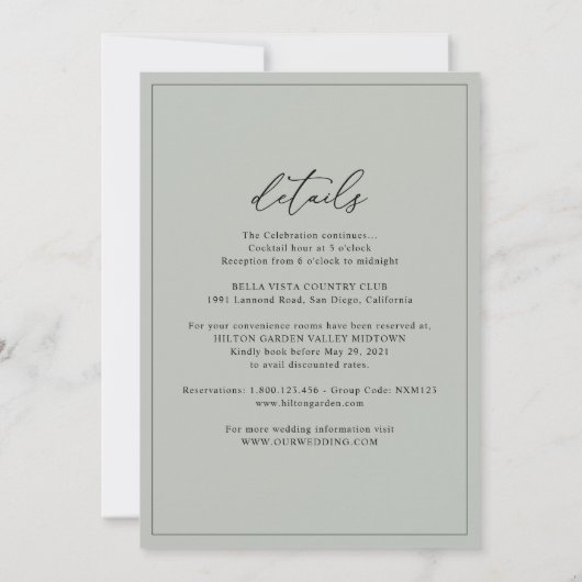 All-in-One Elegant Script Sage Green Wedding Kaart (Achterkant)