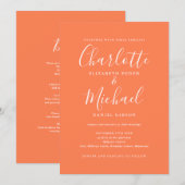 All In One Elegante Modern Script Koraal Bruiloft Kaart (Voorkant / Achterkant)