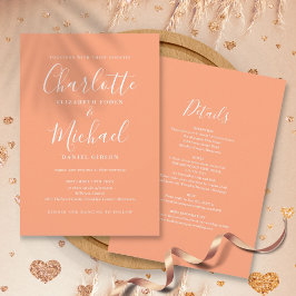 All In One Elegante Moderne Script Perzik Bruiloft Kaart