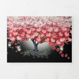 All In One Elegante Rode & Roze Hart Blad Bruiloft Drieluik Uitnodiging