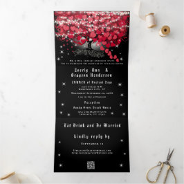 All In One Elegante Rode & Roze Hart Blad Bruiloft Drieluik Uitnodiging