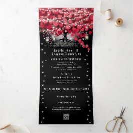 All In One Elegante Rode & Roze Hartblad Bruiloft Drieluik Uitnodiging
