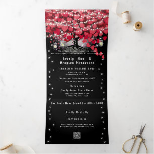 All In One Elegante Rode & Roze Hartblad Bruiloft Drieluik Uitnodiging
