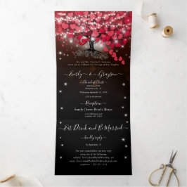 All In One Elegante Rode & Roze Hartblad Bruiloft  Drieluik Uitnodiging