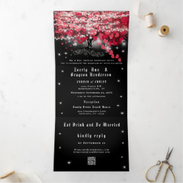 All In One Elegante Rode & Roze Hartblad Bruiloft Drieluik Uitnodiging