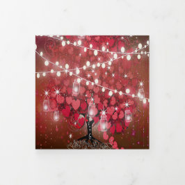 All In One Elegante Rode & Roze Hartblad Bruiloft Drieluik Uitnodiging