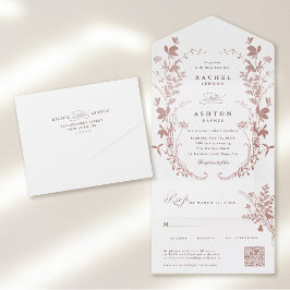 All In One Elegante Stof Rose Botanische Trouwkaar Uitnodiging