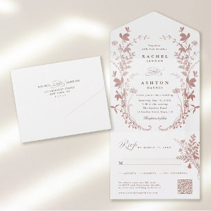 All In One Elegante Stof Rose Botanische Trouwkaar Uitnodiging