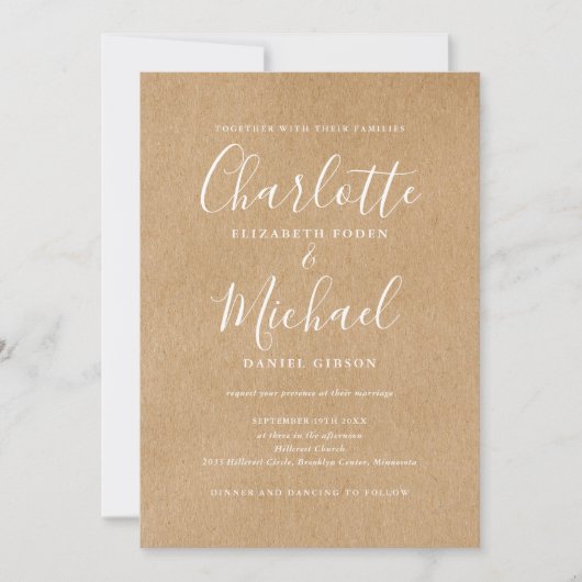 All In One Elegante Trouwkaart van Kraftpapier met Kaart (Voorkant)