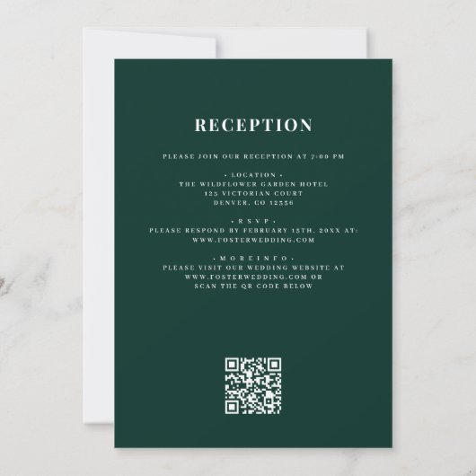 All in One Emerald Green QR Code Wedding Kaart (Achterkant)