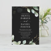 All in One Eucalyptus Black QR Code Wedding Kaart (Staand voorkant)