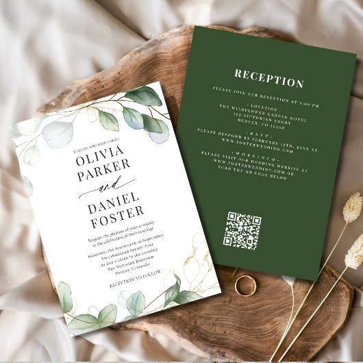 All in One Eucalyptus QR Code Groene Huwelijksuitn Kaart