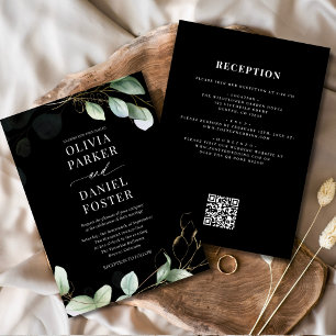 All in One Eucalyptus Zwarte QR Code Trouwkaart Kaart