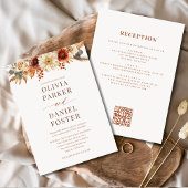 All in One Fall Floral Autumn Wedding QR Code Kaart