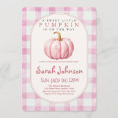 All In One Fall Gingham Roze Pompoen Baby Shower Kaart (Voorkant)