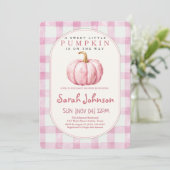 All In One Fall Gingham Roze Pompoen Baby Shower Kaart (Staand voorkant)