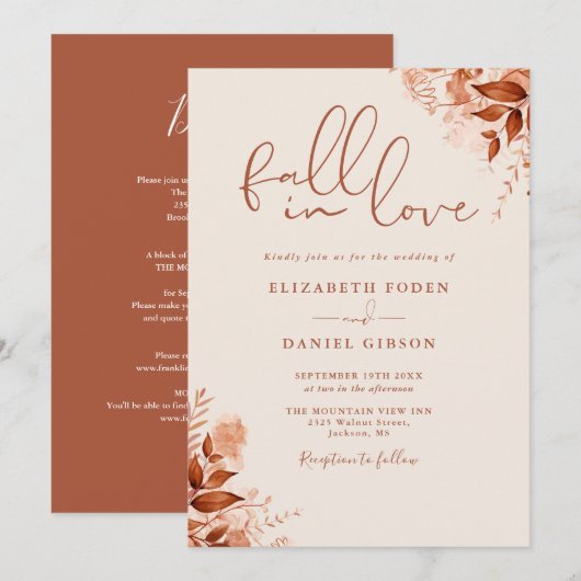 All In One Fall In Love Bloemen Bruiloft Kaart (Voorkant / Achterkant)