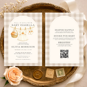 All in One Fall in Love Gingham Girl Baby Shower Kaart