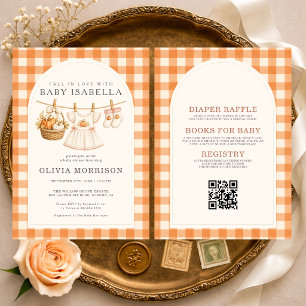 All in One Fall in Love Girl Gingham Baby Shower Kaart