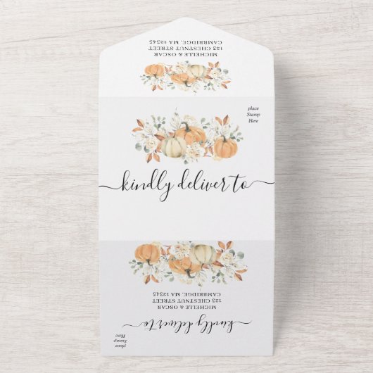 All-in-One Fall Wedding | rustieke pompoen All In One Uitnodiging (Buitenkant)