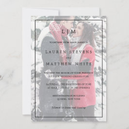 All-in-One Faux Vellum Photo Monogram Weddenschap Kaart