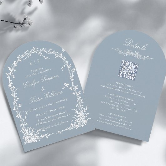 All in One Floral Arch Garden Wedding Dusty Blue Kaart
