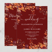 All In One Floral Fall In Love QR Code Wedding Kaart (Voorkant / Achterkant)