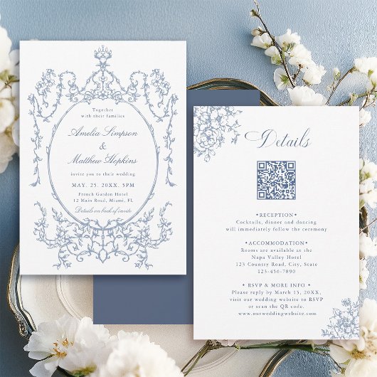 All in One Floral Frame Blue Wedding               Kaart