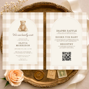 All in One Gingham Bearly Wait Baby Shower Kaart