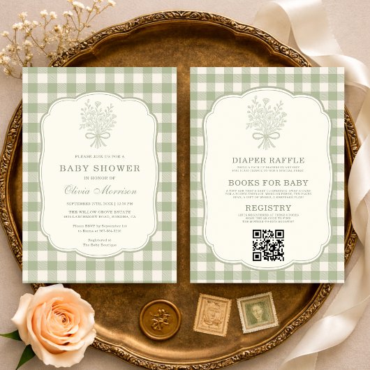 All-in-One Gingham Bloem Boog Baby Borrel Kaart