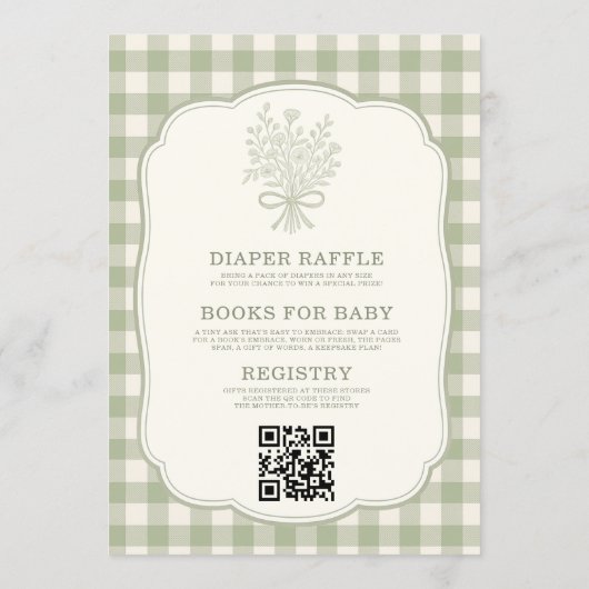 All in One Gingham Floral Bow Baby Shower Kaart (Achterkant)