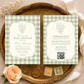 All in One Gingham Floral Bow Baby Shower Kaart