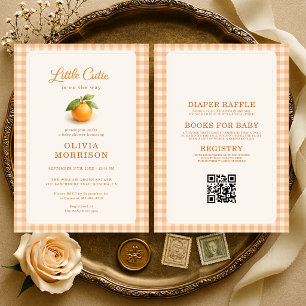 All in One Gingham Little Cutie Oranje Baby Borrel Kaart