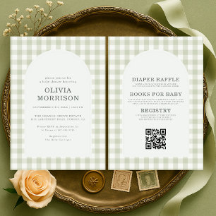 All-in-One Gingham Saliegroen Babyfeest Kaart